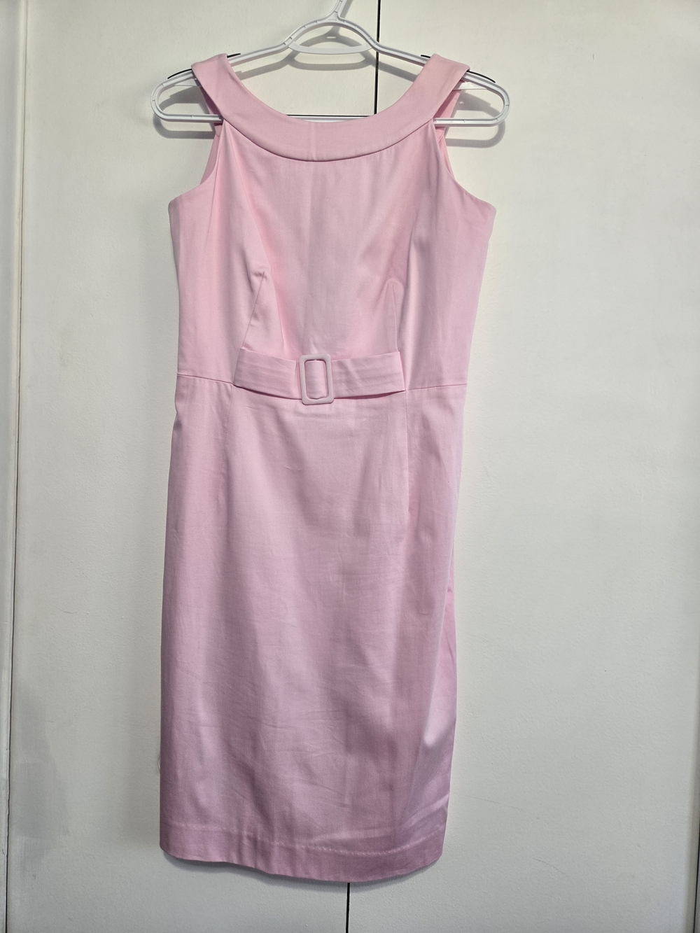 Calvin Klein Pink Belted Mini Sheath Dress Size 4 Cotton Stretch Sleeveless